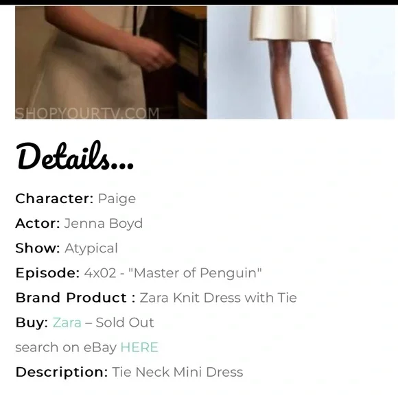 ZARA Knit Dress with Tie Elegant -Cream-Eggshell Sleeveless Dress with Black Bow - Picture 7 of 7